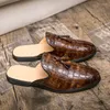 Slippers Italian Men Half Shoes Brand Patent Leather Mens Casual Mules Luxury Loafers Designer Slides Slipper