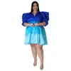 プラスサイズのドレスSOMO 2023ファッションプリーツサテンドレスサイズ女性エレガントなラペルボタンパッチワーク夏4XL卸売ドロップ230613