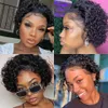 Lace Wigs Short Kinky Curly Wigs Pixie Cut Wigs Brazilian Curly Human Hair Wig HD Transparant Vetersluiting Pruik Goedkope pruiken voor zwarte vrouwen Z0613