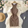 Casual Jurken Halter Mouwloos Effen Basic Bodycon Jurk Koreaanse Mode Sexy Chic Elegante Partij Vestidos Vrouwen Zomer Slanke Y2k