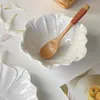 Bols Vintage Relief Dessert Bol Fleur En Céramique Solide Couleur Feuille De Lotus Maison Petit Déjeuner Plat Ensemble Vaisselle Fournitures