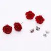 Red Coral Rose Flower Earring Natural Sea Stainless Steel Stud Earrings for Women Jewelry Wedding Party R230613