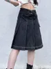 Spódnice Taruxy bawełniana retro jeansowa plisowana spódnica dla kobiet Pocket Girl Średnia długość Ladies Street Casual Office Faldas de Majer