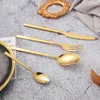 Dinnerware Sets Fork Gold Stainless Steel Cutlery Set Luxury Kitchen Tableware Mirror Spoon Knive 24Pcs Dinner Drop