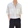 Camisas sociais masculinas verão camisa de manga curta masculina moda social masculina coreana bolso solto casual cor sólida formal