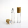 Wholesale 5ml 10ml New Frosted Glass Roll On Bottles with Metal Roller Ball And Bamboo Lids