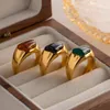 Solitaire Ring Minar Retro Red Black Green Irregular Natural Stone Charm Rings for Women 18K Gold Plated Steel Waterproof Chunky 230613
