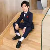 Jerseys 6PCS Flower Boys Formal Dress Suit Autumn Winter Children Plaid Single Breasted Kids Wedding Party Blazer Sets Costume L1810 230613