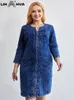 Plus size Dresses LIH HUA Women's Size Denim Dress Autumn Chic Elegant For Chubby Women Cotton Woven 230613