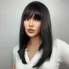 Lace Wigs Black Medium Straight Synthetic Wig Blunt Cut Short Bob Wigs with Bangs for White Woman Afro Natural Daily Heat Resistant Hair Z0613