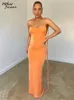 Grundläggande avslappnade klänningar rygglös maxi lång klänning kvinna sexig även sommar eleg orange blå bohemisk satin slip party strand sundresses kvinnor 230613