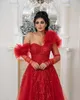 2023 ASO EBI RED A-Line Dress Cequined Lace Sexy Even Even Formal Party Drugi przyjęcie urodzin Druhna Suknie zaręczynowe sukienki szat de soiree ZJ373