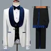 Męskie garnitury Blazers Nowe przybycie kwiatowe mężczyzn Suit Slim Fit Wedding Tuxedo Blue Velvet Lapel Groom Costume Homme Groomsman Blazer