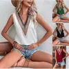 Women's Blouses Women's Blouse Casual Tank Top 2023 Summer Female Solid Cut Out V-NeckSleeveless Shirt S-XXXL