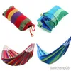 Hängmattor Portable Outdoor Hammock Garden Sports Home Travel Camping Swing Hangmat Stripe Hang Bed Hammock Red Blue 80cm