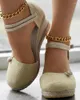 Sandalen Vrouwen Gevlochten Espadrille Knoop Knop Enkelband Wedge Linnen Zomer 6 cm Hak Platform Espadrilles Schoenen