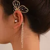 Pendente de cristal borla borboleta clipe de osso de orelha único feminino gelado longo brincos de pérola para mulheres meninas design presente entrega gota othhc