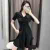 Casual Dresses Lucyever Summer Casual Short Sleeve Dress Women Korean Style Drawstring Vneck Mini Dress Woman Allmatch Street A Line Dresses Z0612