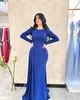 2023 Aso Ebi Royal Blue Prom Dress Mermaid Satin Evening Fiesta formal Segunda recepción Cumpleaños Dama de honor Vestidos de compromiso Vestidos Robe De Soiree ZJ373