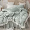 Ensembles de literie Coton Dentelle Style Princesse Ensemble de Literie en Pur Coton Jupe de Lit avec étuis Housse de Couette Ensemble Linge de Lit Élégant Reine King Size Z0612