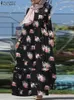 Podstawowe sukienki swobodne muzułmańska sukienka Czecha Maxi Sundress Turcja Abaya Isamiczne odzież Zanzea Women Vintage Ruffles Długie rękawie Hidżab Vestido 230613