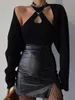 Tops Yedinas Gestrickte Halter Tank Tops Crop Top Frauen Kleidung 2022 Allmatch Frühling Sommer Sexy Streetwear Koreanische Schwarz Weiß Top Neue