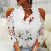 Kvinnors blusar skjortor Summer Women's Tops Flower Print Off-Shoulder Lace Stitching Half-Sleeve T-shirt Ladies Mode Casual Loose T Shirts 230613