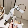 2023 Fashion Women Pumps Sandals Classic Pearl Embellished Fish Mouth Designer Coarse Heel Summer Wedding Party Sandal High Heels versatile EU 35-42