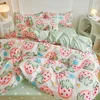 Sängkläder sätter jordgubbkanin sängkläder set vårblomma säng linne enkel dubbel storlek för flickor blå tulpan heminredning färsk ins täcke täcke z0612