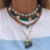 Choker färgglad unik stil boho kvinnor sten pärlor halsband enkel punk krage boheme smyckesdesigner bijoux