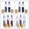 Essential Oil Diffuser 10ml Clear Glass Roll on Perfume Bottles with Crushed Natural Crystal Quartz Stone,Crystal Roller Ball Wood Grai Emli