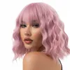 Lace Wigs Synthetic Pastel Wavy Wig With Bangs Ladies Short Style Pink Wig Role Play Suitable For Girls Daily Use Wig Z0613