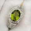 Cluster Rings 925 Silver Men Ring Real Green Peridot 8x10mm Oval Shape Gemstone August Birthstone Birthday Gift Wedding Choice R504GPN