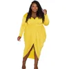 Plus-Size-Kleider, Herbstgröße, Damenbekleidung, Damen, V-Ausschnitt, Langarm-Kleid, einfarbig, drapiert, Midi-Tropfengroßhandel 230613