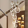 Chandeliers Nordic Living Room Ceiling Pendant Lamps Bedroom Acrylic Rings Fixtures Wood Hanging Lights Modern LED Stair Chandelier Lighting
