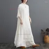 Etniska kläder 2023 Kvinnor traditionella Hanfu Set kinesiska tai chi enhetliga retro zen kostym orientaliska toppar byxor yoga taiji