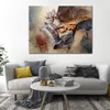 Abstracte canvas kunstgitaar en rozen schilderij handgemaakt modern decor voor keuken