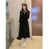 Werueruyu Women French Vintage Dresses Spring Long Long Live Weist Solid Solid Lady Dress 210608