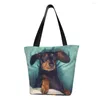 Shopping Bags Reusable Kawaii Dachshund Bag Women Shoulder Canvas Tote Portable Wiener Sausage Dog Grocery Shopper