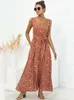 2023 été Boho Maxi robe femmes élégantes robes de soirée dames col en V robe florale sans manches poche noire