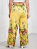 Pantalon grande taille élégant été printemps taille élastique ceintures décontracté femmes jaune imprimé fleuri jambe large Boho grand 7XL