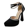 liyke Summer Sexy Black Womens Nightclub Shous Banquet Platform Pumps Sandals Crystal Ankle Strap Super High Heels 42