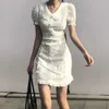 Casual Dresses Lucyever Sweet Peter Pan Collar White Dress Woman Elegant Puff Short Sleeve Mini Dress for Female Fashion Slim Ruffles Dresses Z0612