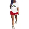 Damen-Trainingsanzüge, Damen-Sommer-Buchstaben-bedrucktes, kurzärmeliges O-Ausschnitt-T-Shirt in heller Farbe mit dunklen Shorts, Street-Comfort-Freizeitanzug