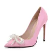 Liyke New Style Pearl Bowknot Stiletto Pompe da donna Fashion Pink Patent Leather 12CM Tacchi alti Ciabatte Big Size 45 46 Scarpe femminili