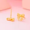 Boucles d'Oreilles Solides 999 Véritable Or Jaune 24K Lucky Bowknot Femmes Cadeau 1.3-1.6g