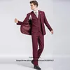 Мужские костюмы Burgundy Slim Fit Mens for Groom Wedding Prom Tuxedo 3 Piece Jacket Lating Set Формальный бизнес Blazer костюм Homme