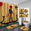 Rideaux Rideaux de douche pour femmes égyptiennes antiques, tissu en Polyester, décor de salle de bain, Design rétro, couverture de tapis de toilette, tapis antidérapant, 4 pièces
