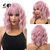 Lace Wigs Synthetic Pastel Wavy Wig With Bangs Ladies Short Style Pink Wig Role Play Suitable For Girls Daily Use Wig Z0613