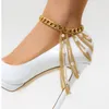 Fußkänen Ingesight.z Multilayer Long Quaste Perl Kette für Frauen Punk Gold Farbe Kubanische Verbindung High Heel Barefoot Sandalen